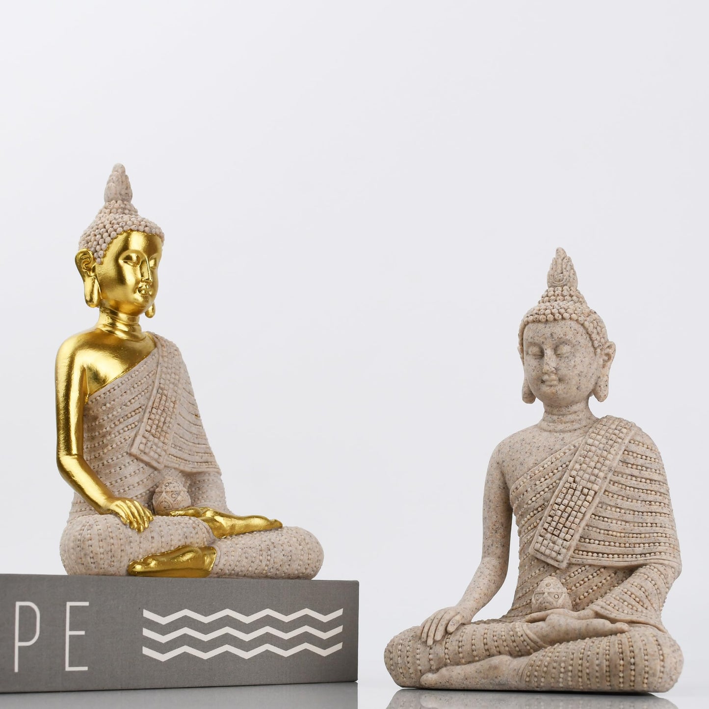 KalyZ@rts 6.5 Inch Hand-Painted Buddha Statue - Exquisite Meditation Sculpture for Home/Office Desk, Feng Shui Zen Decor, Unique Housewarming Gift - Pure Sandstone