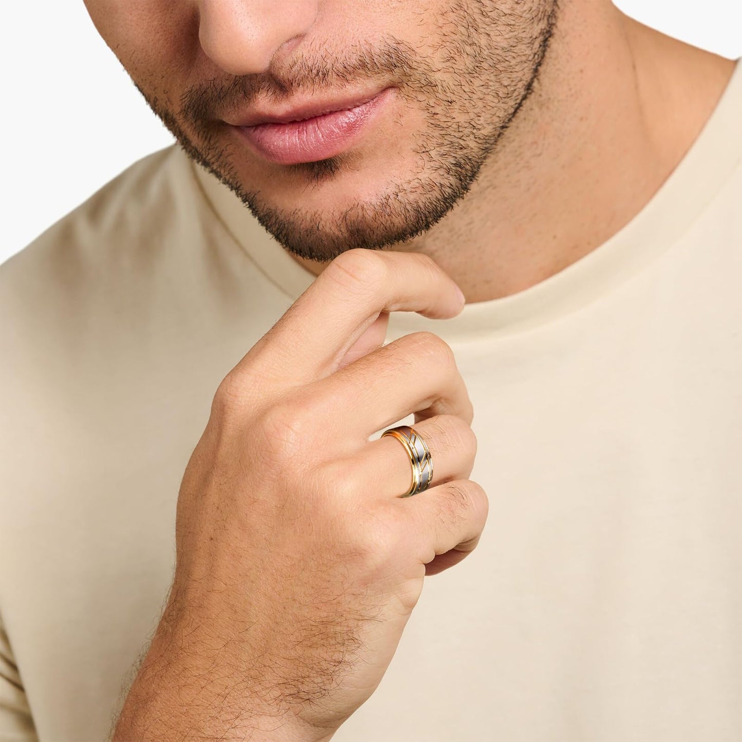 JEWPER 8mm Men Womens Wedding Band Tungsten Rings Gold Fashion Promise Carbide Silver brushed groove design on the outer ring Matte Finish Edge Comfort Fit size(9)