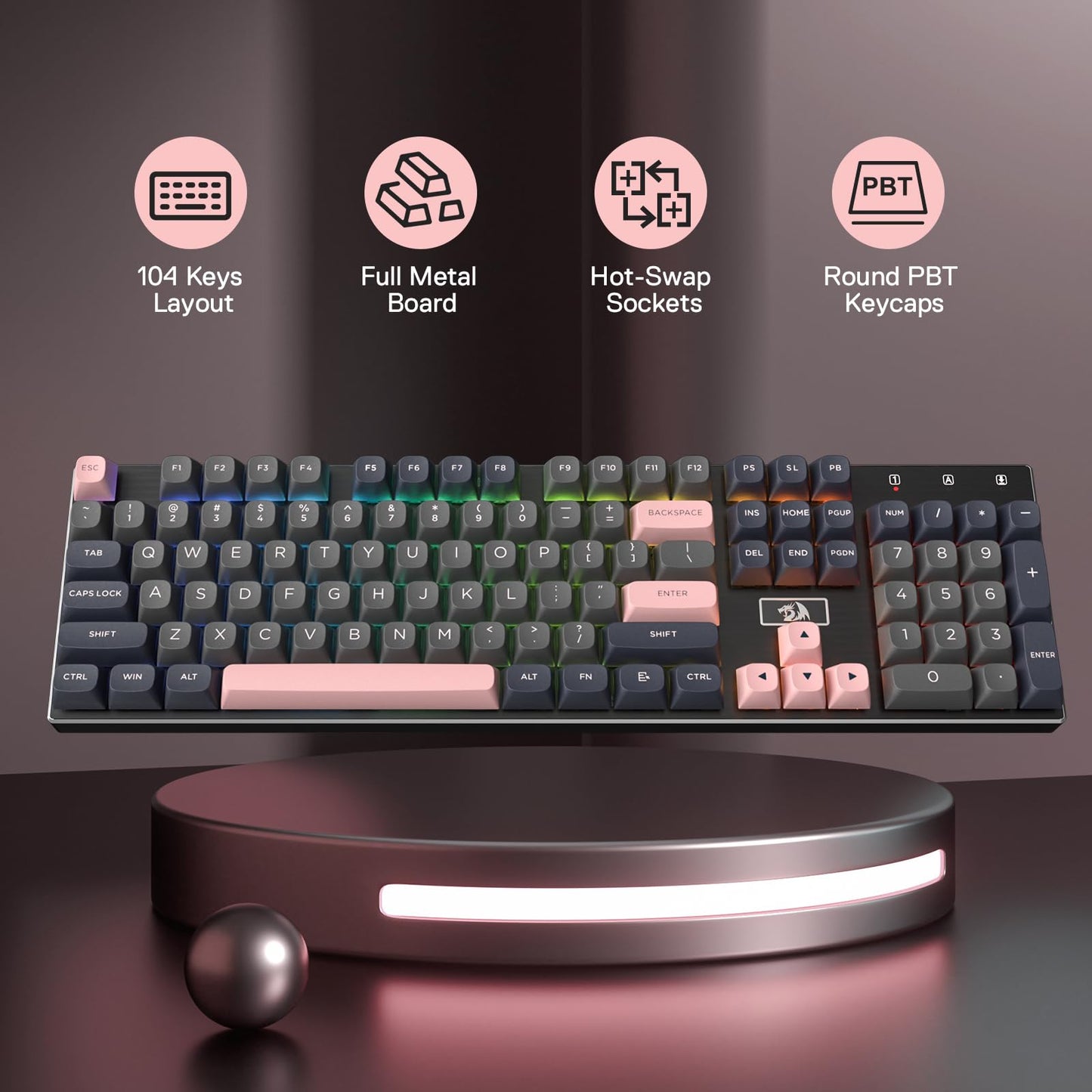 Redragon K556 PRO Upgraded Wireless RGB Gaming Keyboard, BT/2.4Ghz Tri-Mode Aluminum Mechanical Keyboard w/No-Lag Connection, Hot-Swap Linear Quiet Red Switch