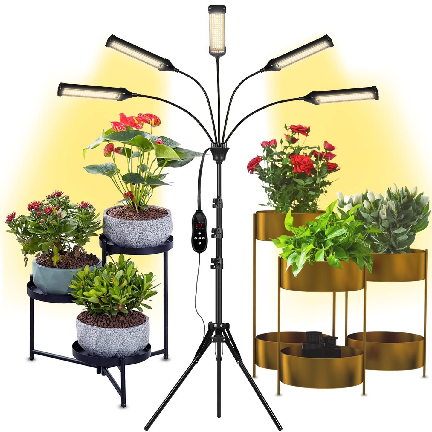 Grow Lights for Indoor Plants, Aukphie Full Spectrum led Grow Light with Stand, Auto On/Off Timing 3/6/9/12/15/18H & 10 Brightness Levels.