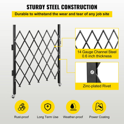 VEVOR Single Folding Security Gate, 61" H x 71" W Folding Door Gate, Steel Accordion Security Gate, Flexible Expanding Security Gate, 360° Rolling Barricade Gate, Scissor Gate/Door with Padlock