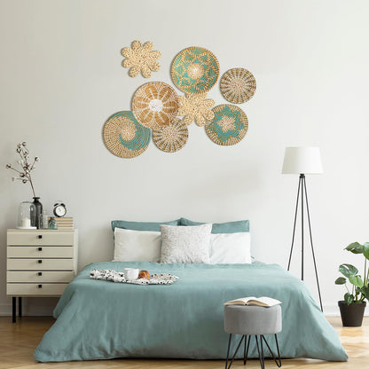 Xuhal 8 Pcs Boho Wall Basket Decor Decorative Bulrush Woven Basket Wall Decor Rustic Farmhouse Hanging Baskets for Kitchen Rustic Home Summer Decorations