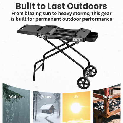 GRISUN Foldable Grill Table Stand for Ninja Woodfire Outdoor Grill（OG700/701/751), Portable Camping Table for Blackstone 22", Portable BBQ Stand with 2 Wheels, Side Table & Storage Basket