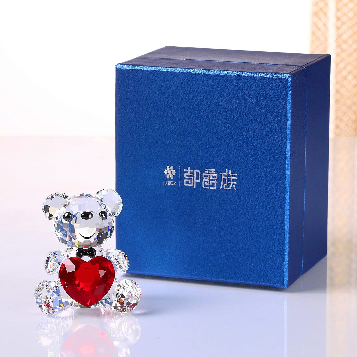 DOJOZ Crystal Teddy Bear Sweet Gifts Figurine Red Heart Lovely Animal Collectible Ornament Birthday (Pink)