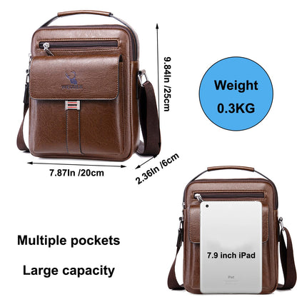 A-QMZL Men's Shoulder Bag Messenger Bag PU Leather Business Travel Crossbody Pack Satchel Side Bag Casual Handbags Man Bag for Working HikingTraveling Daily Use (dark brown)