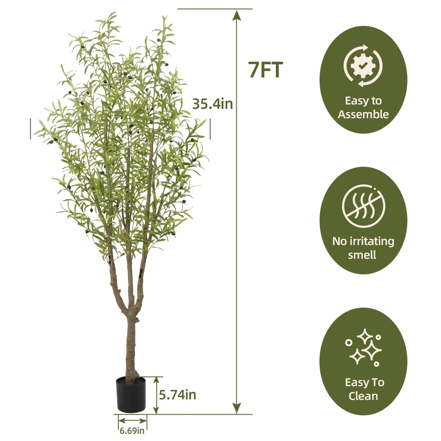 SIUJOJO Artificial Olive Tree 7FT, Faux Olive Tree Indoor with Natural Wood Trunk & Dense Leaves, Tall Fake Olive Tree for Living Room, Office, Entryway Decor