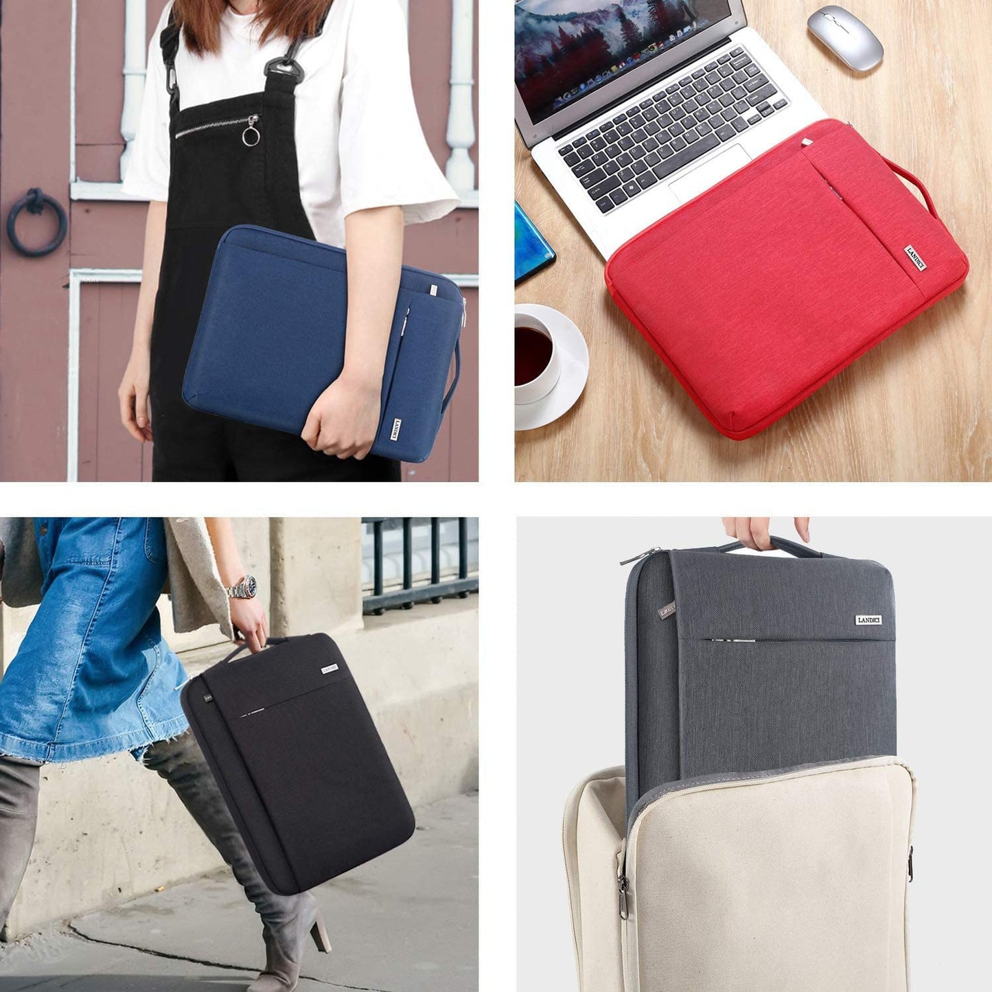 LANDICI 360°Protective Laptop Sleeve Case 13 13.3 14 Inch, Waterproof Computer Bag Cover with Handle for 2020-2024 MacBook Air 13 M2/M3, MacBook Pro 13/14, Chromebook 14, Black