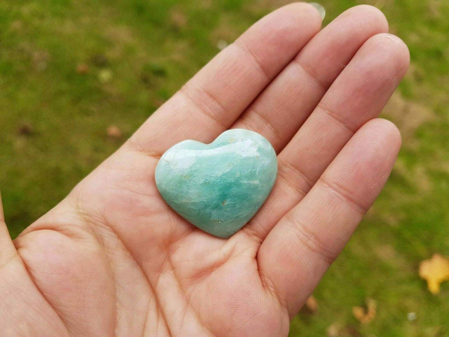 JIC Gem 1.5" Natural Amazonite Stone(Tian he Stone) Crystal Healing Gemstone Worry Therapy Heart Shape Set of 10