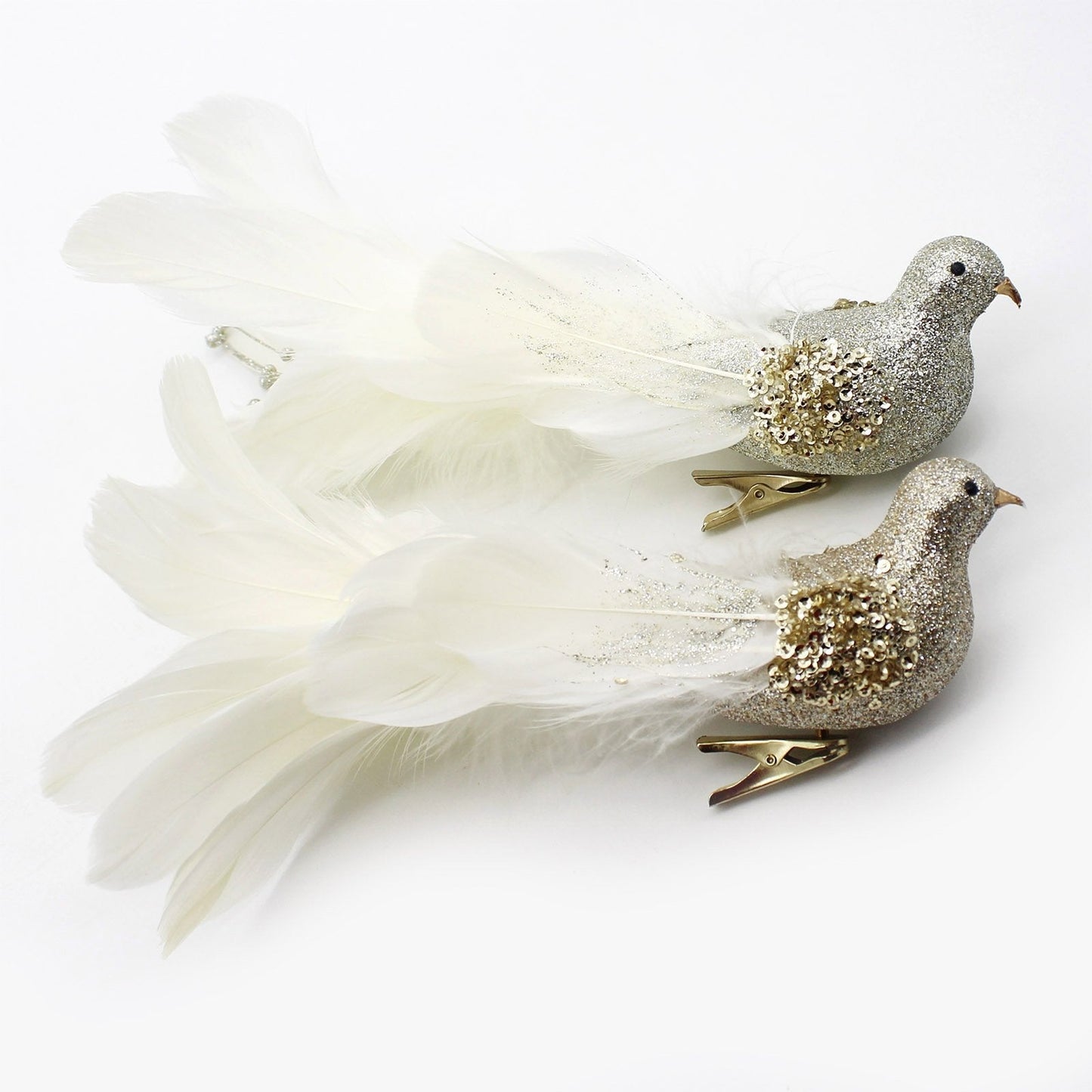 Yolococa Champagne Christmas Tree Decoration Birds,10x2x2 inches,2pcs