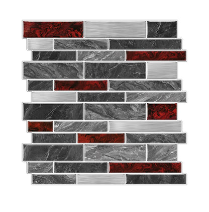 Alwayspon 10 Sheets 12" x12inch Black and Red Marble Effect Vinyl Tiles, Backsplash, Self-Adhesive Peel and Stick Wall Tile Stickers, Stick on Subway Tiles for Kitchen Bathroom Wall Decor