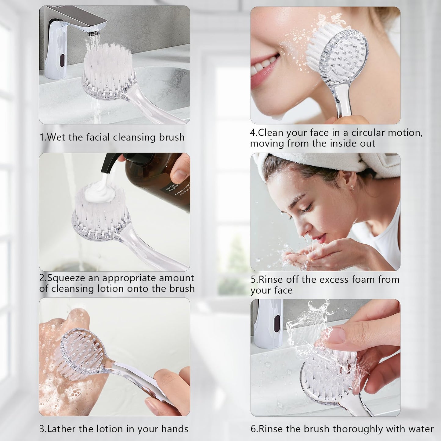 3 Pcs Facial Cleansing Brush, Useekoo Manual Face Brushes for Cleansing and Exfoliating, Face Scrubber to Massage, Deep Pore Exfoliation, Makeup Remove and Skin Care with Soft Bristles