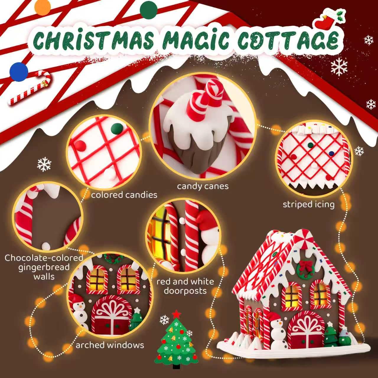 BeeChip Gingerbread House Ornament & Night Light, 6.3" Snow Cottage, White