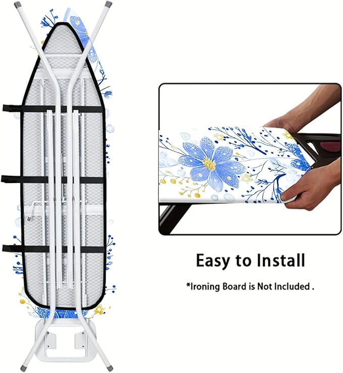 Nuxovilar Blue Flower & Yellow Bud Ironing Board Cover, 15 * 54inch, Fit Most