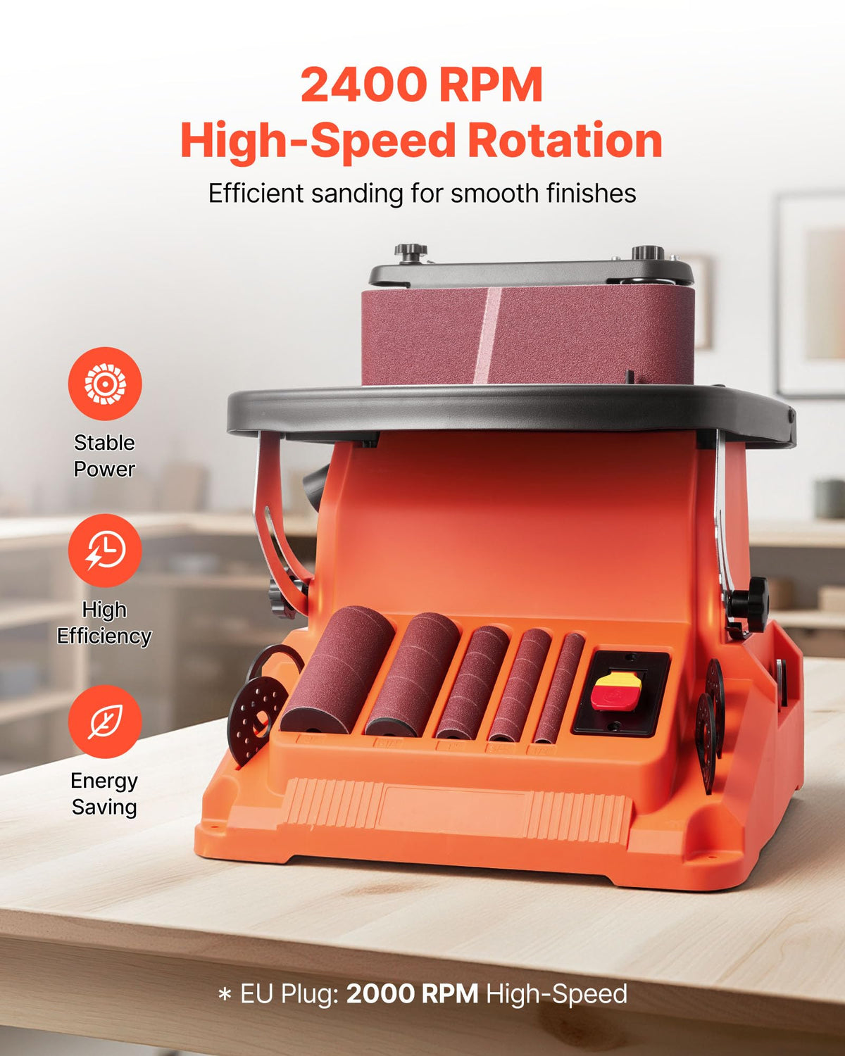 VEVOR Oscillating Belt and Spindle Sander, 2400RPM Benchtop Spindle Sander with 5/8" Stroke, 5 Sleeves (1/2" - 2") & 24" x 3.86" Sanding Belt for Woodworking, Furniture Finishing, DIY Projects