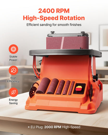 VEVOR Oscillating Belt and Spindle Sander, 2400RPM Benchtop Spindle Sander with 5/8" Stroke, 5 Sleeves (1/2" - 2") & 24" x 3.86" Sanding Belt for Woodworking, Furniture Finishing, DIY Projects