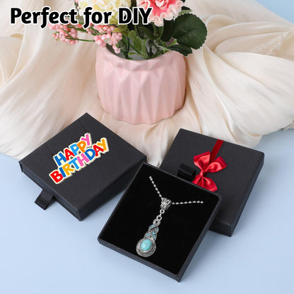 Piriuuo 2 Pack Square Jewelry Gift Boxes Cardboard Jewelry Box with Lids Necklace Boxes for Jewelry Gift Small Gift Boxes Pendant Storage Case for Bracelets Necklaces Earrings Ring Jewelry Gift(Black)