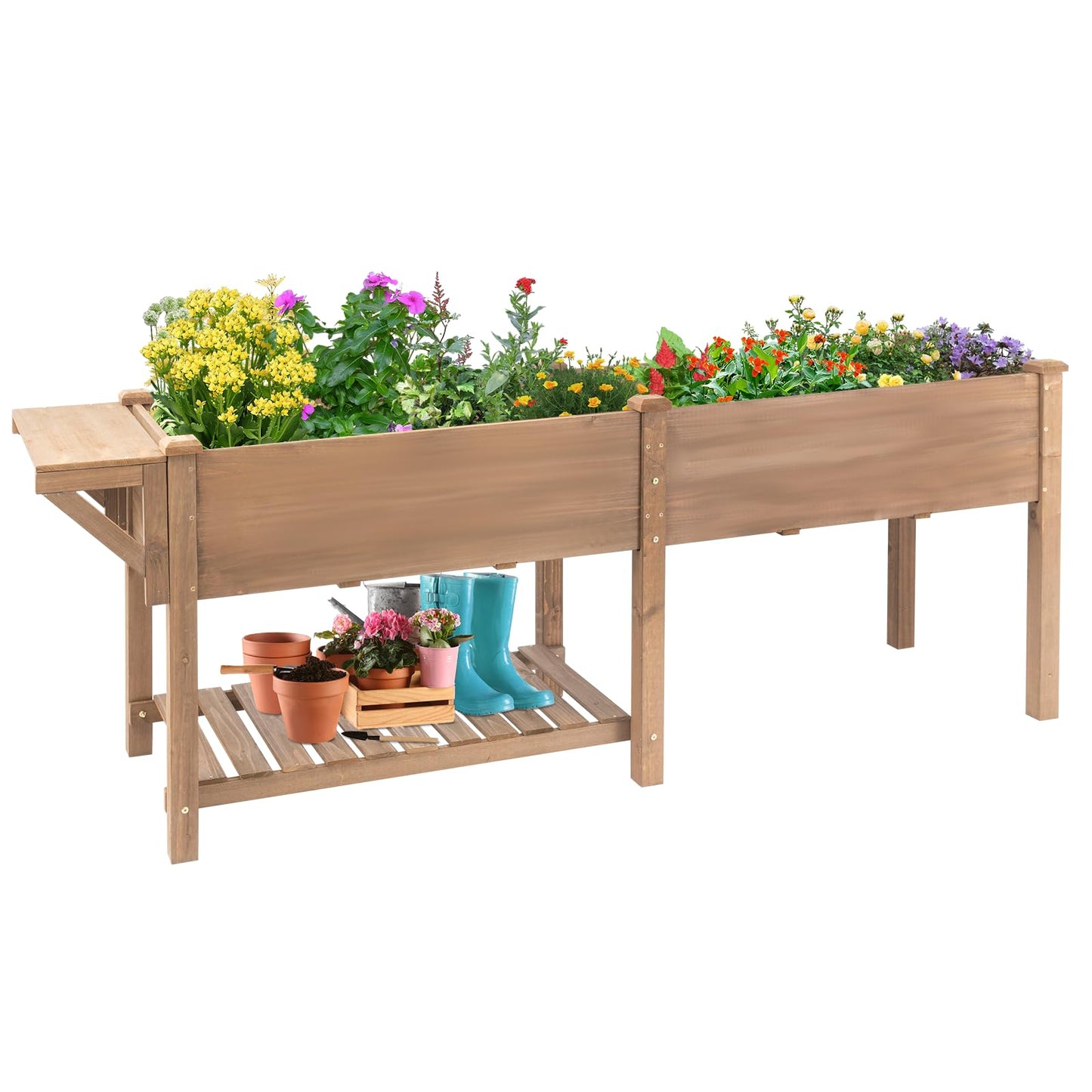 Raised Garden Bed Outdoor with Legs, 81"x 23" x 31" Elevated Wood Planter Box Stand for Backyard Patio, Garden Flower Beds with Liner Hooks Divider Panel Drainage Holes, Gift for Gardening, Brown