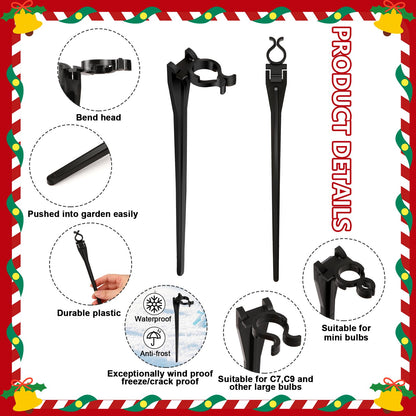 Augshy 100 Pack Christmas Light Stakes, 7.5 inch Yard Lawn Holiday Light Ground Stakes for C7 C9 Outside String Lights Universal Outdoor Light Holders for Christmas Decoration Garden Lawn Path Black