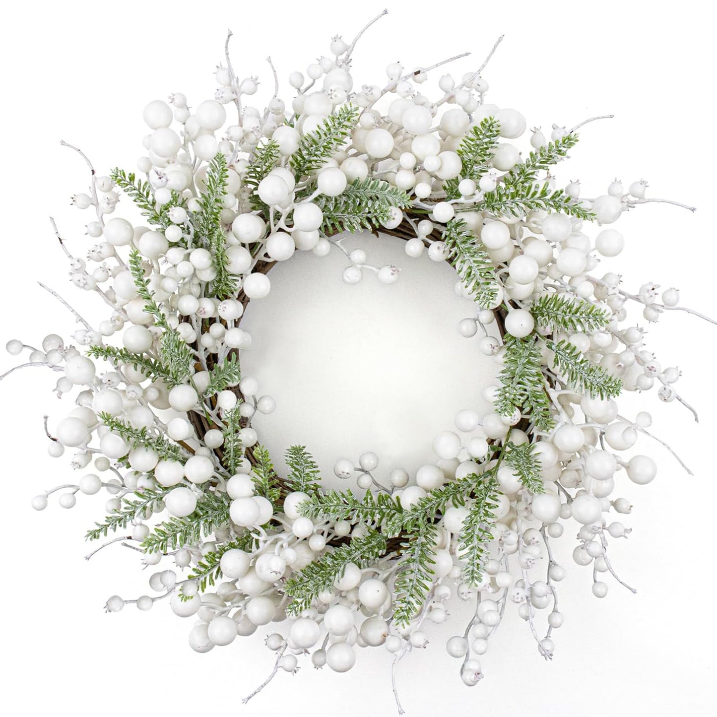 Yawwind 20 Inches White Christmas Wreath Farmhouse Winter Wreath Rustic Winter Wreaths for Front Door with White Berry Fir Pine Needle for Doors Window Indoors Porches Outside