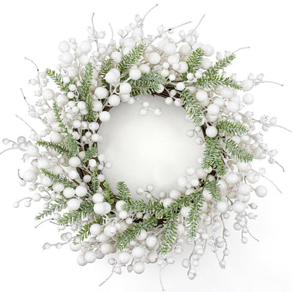 Yawwind 20 Inches White Christmas Wreath Farmhouse Winter Wreath Rustic Winter Wreaths for Front Door with White Berry Fir Pine Needle for Doors Window Indoors Porches Outside