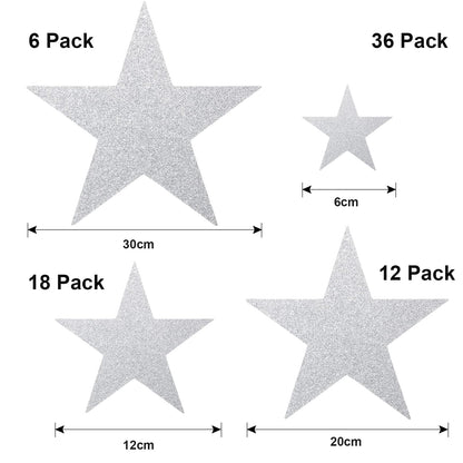 Boao 72 Pieces Silver Stars Shaped Cutouts Silver Cardboard Stars 4 Sizes 6cm/12cm/20cm/30cm Hanging Glitter Garlands with Nylon String for Wedding Birthday Party Graduation Classroom Wall Decor