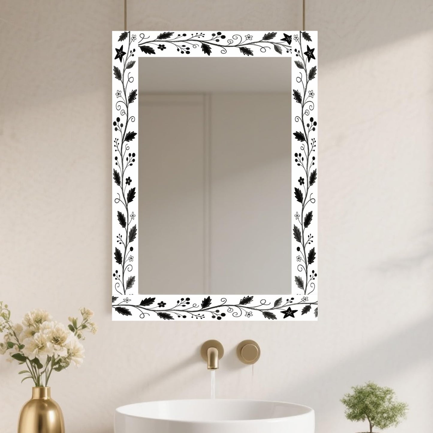 Nuxovilar Peel and Stick Wallpaper Border, Self-Adhesive Wall Border, PVC 3.94×16.4 Ft, Wall Borders Peel and Stick for Accent Walls, Craft Rooms, Laundry Rooms (Black White Floral Vine Design0