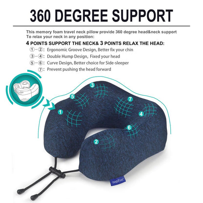 napfun Neck Pillow for Traveling, Upgraded Travel Neck Pillow for Airplane 100% Pure Memory Foam Travel Pillow for Flight Headrest Sleep, Portable Plane Accessories, Light Grey