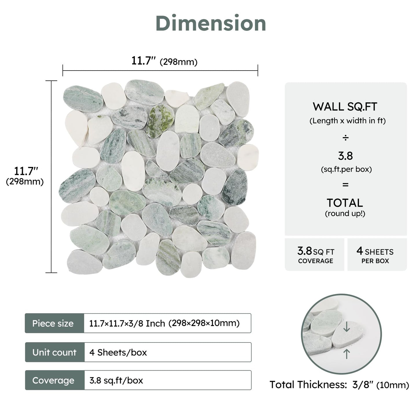 Diflart Natural Pebble Stone Tile for Shower Floor, Emerald Green Oval, 4 Sheets, Sliced Pebble Mosaic Backsplash for Kitchen Bathroom Floor and Wall Tile
