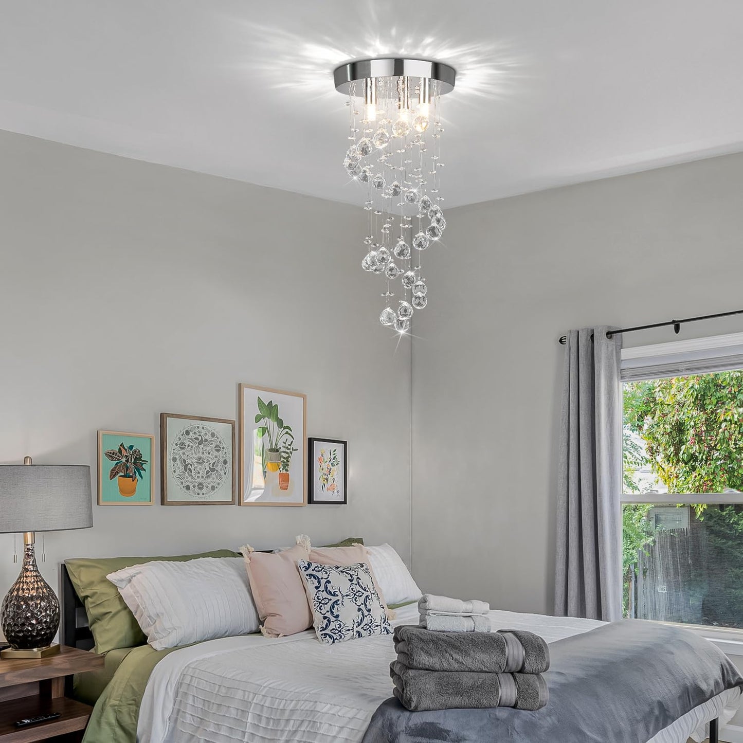 CRYSTOP 3-Lights Spairal Crystal Chandelier,Modern Raindrop Light Fixture Pendant Ceiling Mount Lamp Lighting Fixtures for LivingRoom, Bedroom, Bathroom D9“ X H21.3”