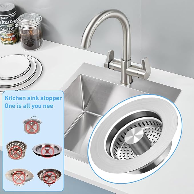 3-in-1 Kitchen Sink Drain Strainer Stopper, Upgraded Stainless Steel Sink Plug
