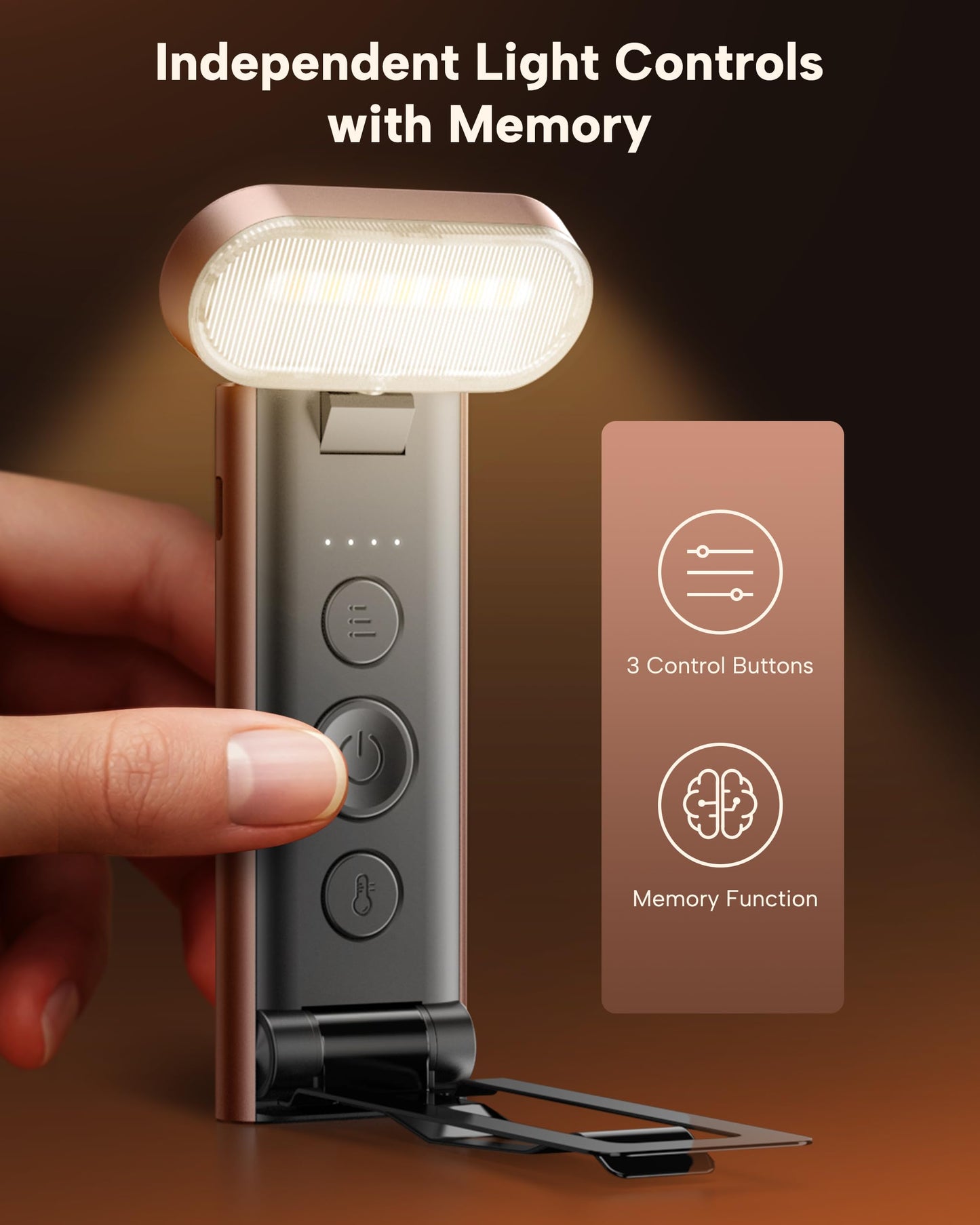 86lux Book Light, Reading Light for Book in Bed, USB Rechargeable LED Night Light with 3 Colors & Stepless Dimming, Aluminum Alloy Bookmark Light for Book Lovers, Rose Gold