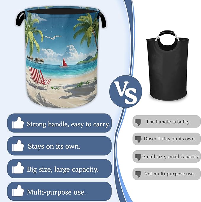 Tropical Beach Laundry Basket, Foldable Waterproof Oxford Cloth Tote Bag Hawaii