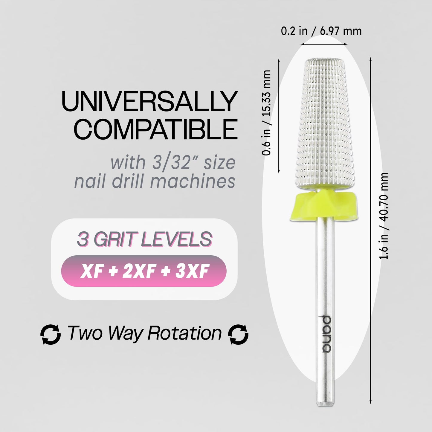 PANA Nail Carbide 5 in 1 Bit - Two Way Rotate use for Both Left and Right Handed - Fast Remove Acrylic or Hard Gel - 3/32" Shank - Manicure, Nail Art, Drill Machine (Fine - F, Silver)