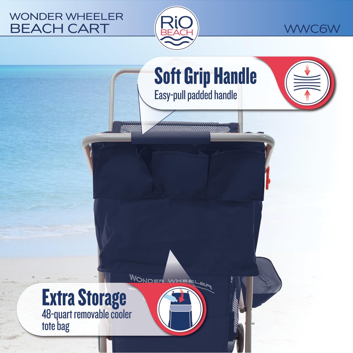 Rio Beach Wonder Wheeler Deluxe Utility, Lawn, and Beach Foldable Cart, Blue Print
