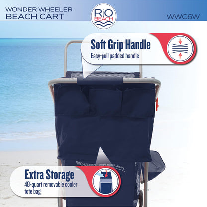 Rio Beach Wonder Wheeler Deluxe Utility, Lawn, and Beach Foldable Cart, Blue Print