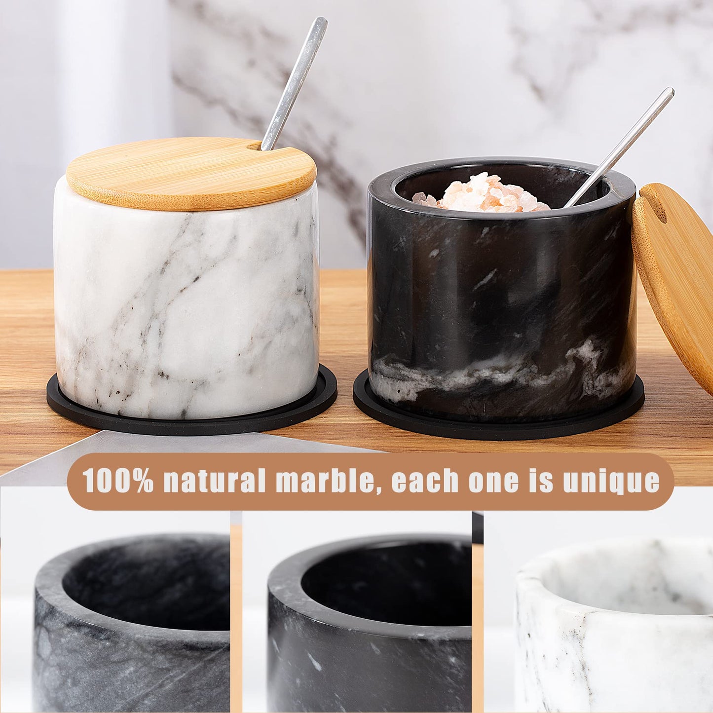 NHKRTE 15 Ounce Marble Salt Shaker with Lid and Spoon, white