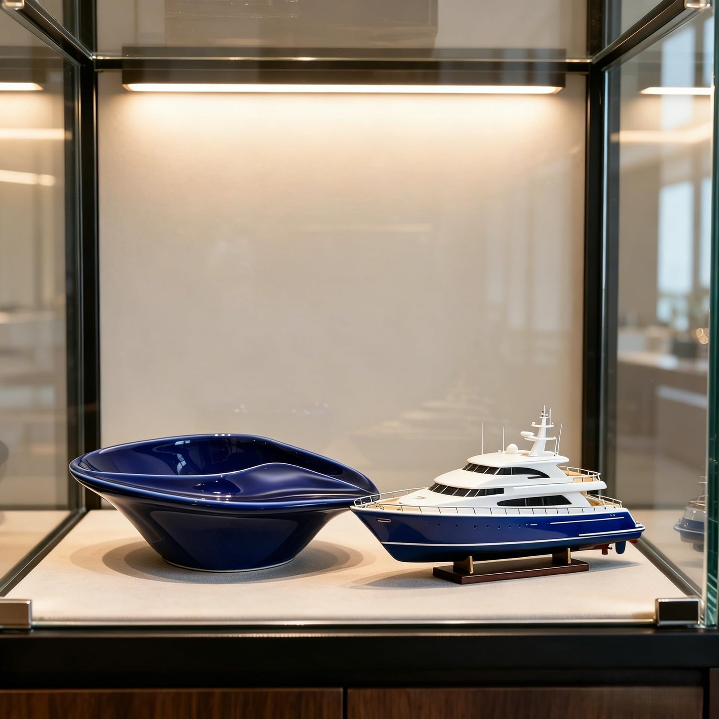 Ceramic Decorative Bowl Luxury Yacht-Inspired – Sculptural Glossy Blue Design, Modern Catchall Tray for Desk, Entryway & Coffee Table Home Décor
