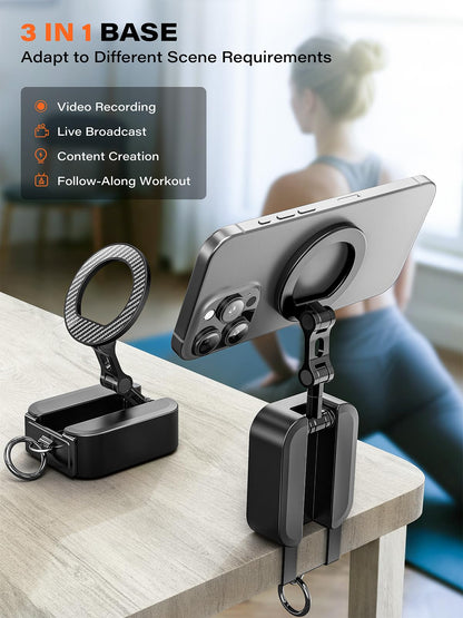 A2C 3-in-1 Magnetic Phone Holder for Gym, [20x N52] Strong Magnets Attach to Metal Surface, Portable Phone Mount for Garage Gym/Travel with Tray Table Clamp, Home Gym Accessories for Men Women Gifts