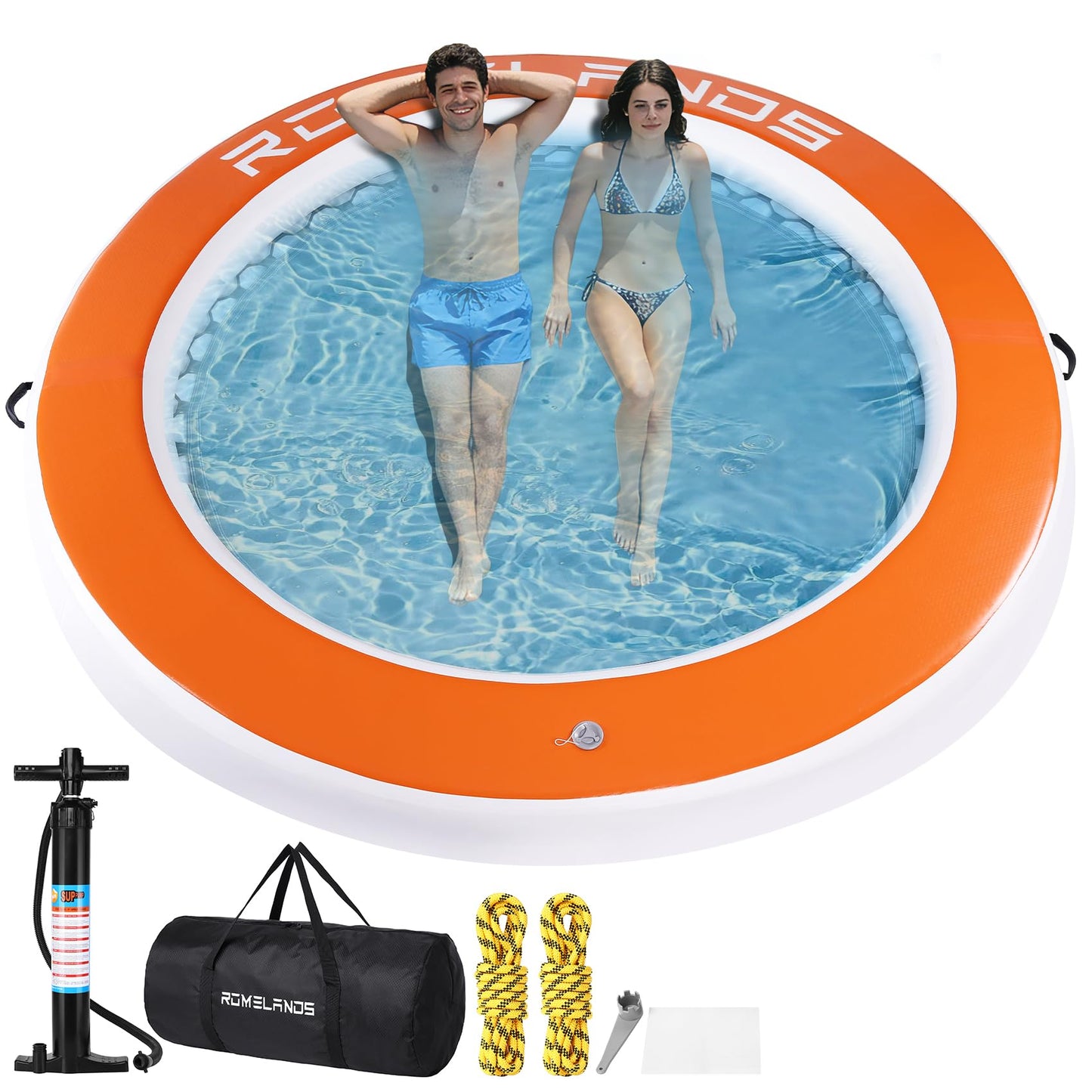 Inflatable Water Hammock Floating Dock, Round Float Ring for Summer Party, Heavy-Duty Raft Platform for Lakes Pools Oceans, Portable Lounger for Adults