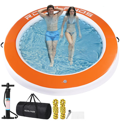 Inflatable Water Hammock Floating Dock, Round Float Ring for Summer Party, Heavy-Duty Raft Platform for Lakes Pools Oceans, Portable Lounger for Adults