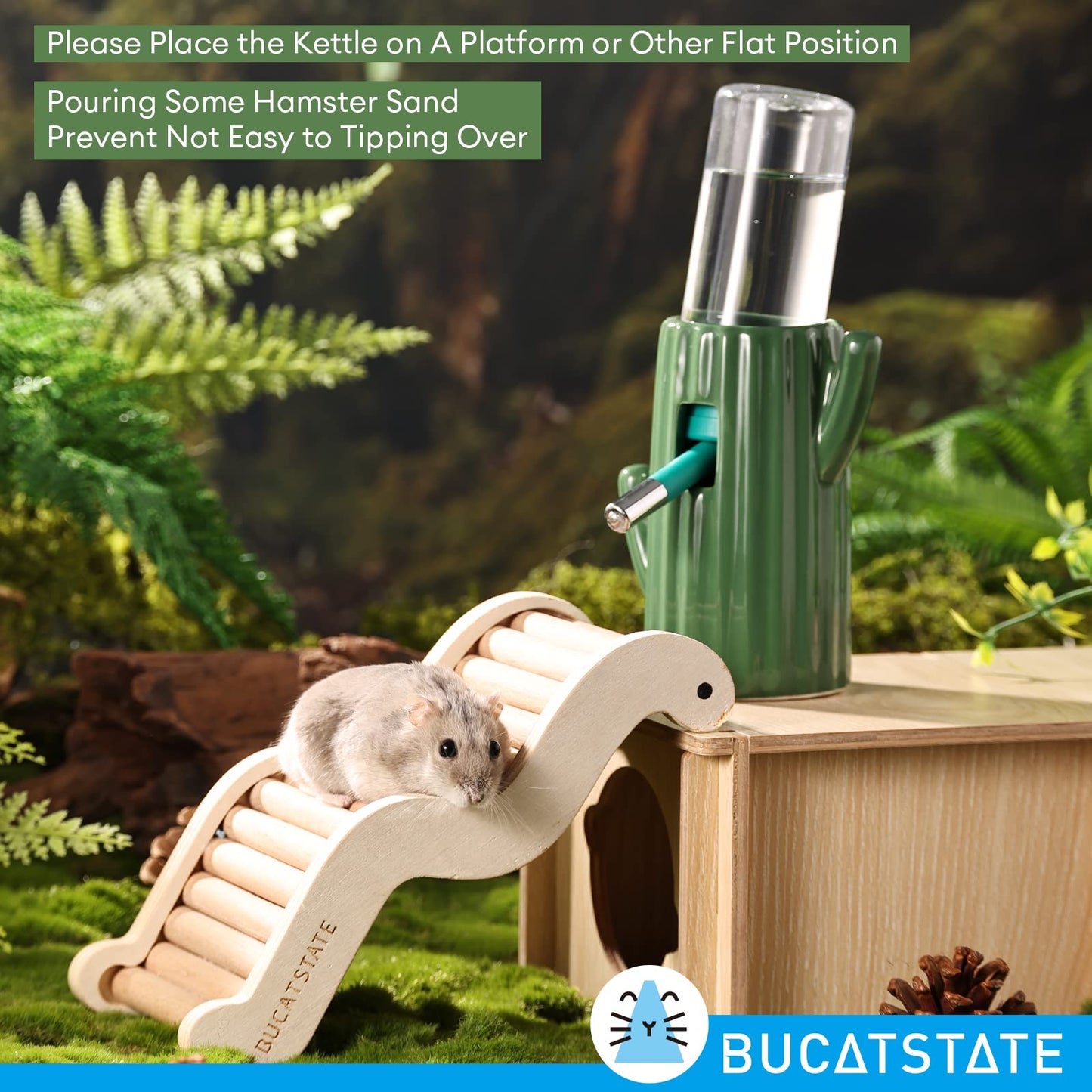 Bucatstate Hamster Drinking Bottle with Stand, 120 ml Small Animal Drinking Leak-Proof Nozzle, Hamster Accessories for Guinea Pigs, Rabbits, Chinchillas, Rats, Ferrets (Green)
