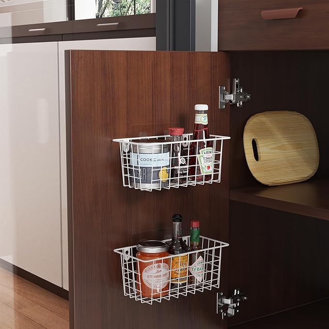 MaraFansie Hanging Kitchen Baskets Wire Storage Basket Adhesive and Screws
