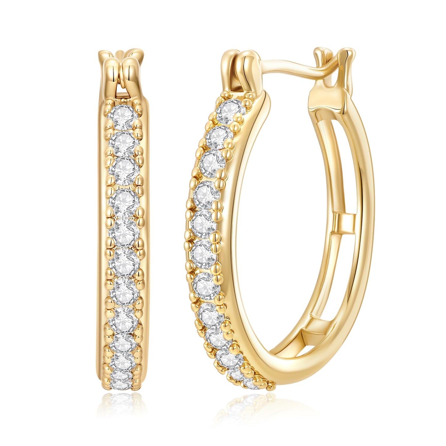 14K Gold Earrings for Women Small 14K Gold Hoop Earrings Trendy 35mm Womens Gold Huggie Earring with Cubic Zirconia Hypoallergenic