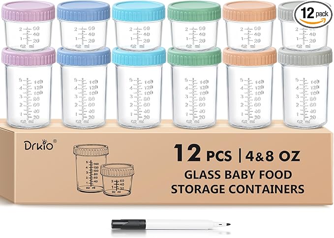 DRKIO 12 Pack Glass Baby Food Storage Containers
