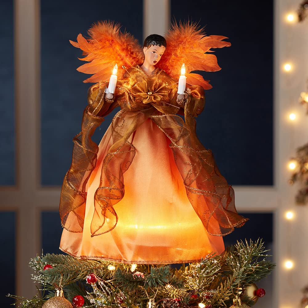 Kurt Adler UL 10-Light African American Angel Christmas Treetop Figurine, 13-Inch, Gold