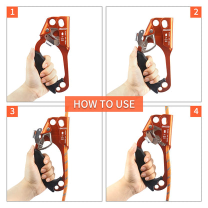 NewDoar Left Hand Ascender Rock Climbing Tree Arborist Rappelling Gear Equipment CE Certified Rope Clamp for 8~13MM Rope(Orange-Left)