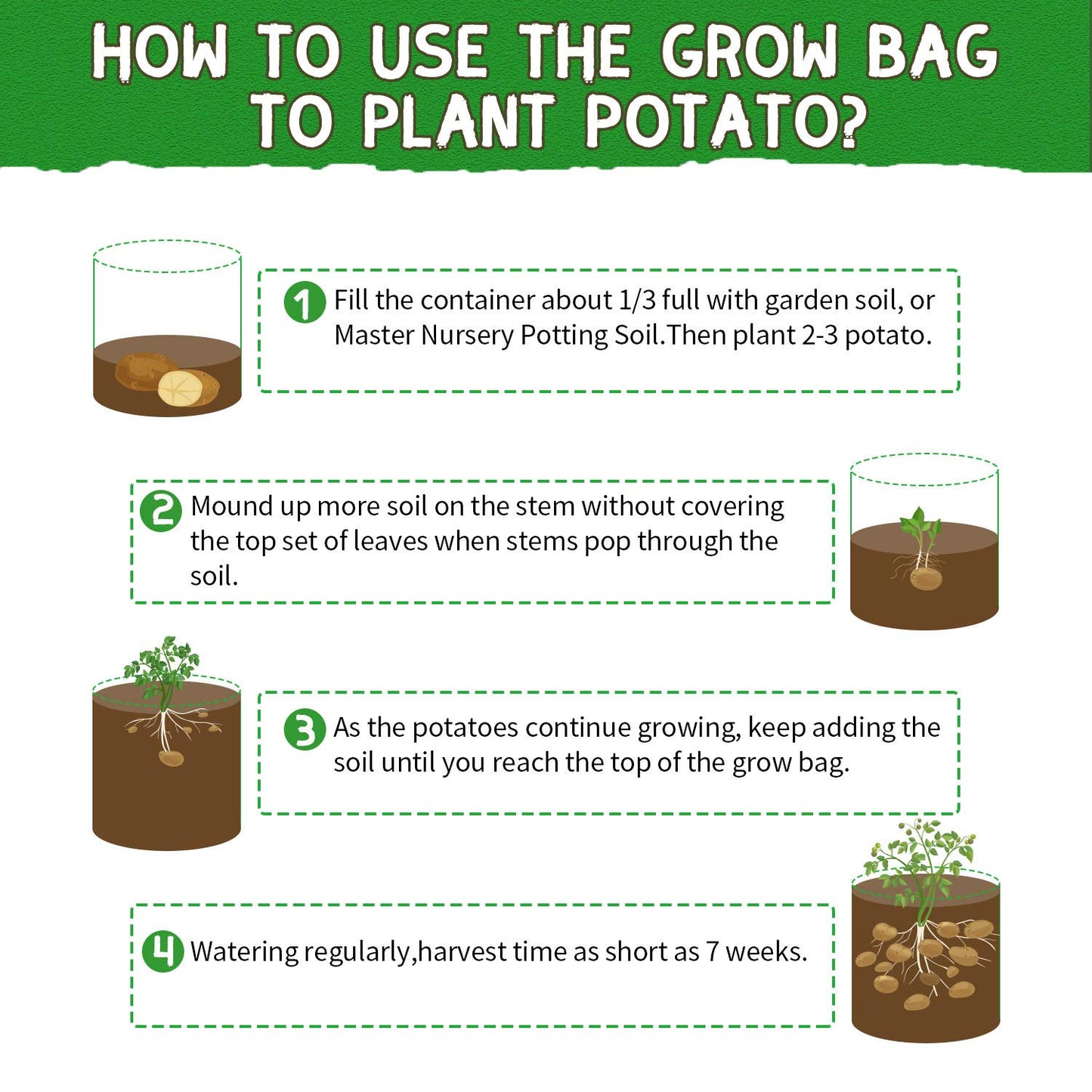 10 Gallon Potato Grow Bags, 6 Pack, Two-Sided Transparent Window Garden Planting Bag with Durable Handle, Thickened Nonwoven Fabric Pots Vegetable Grow Bags for Tomato, Carrot, Onion, Fruits, Flower