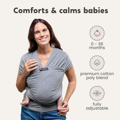 Baby Wrap - Best Baby Carrier by CuddleBug - Available in 9 Colors | 4-in1 Ring Sling: Baby Sling Wrap, Post Postpartum Belt, Nursing Cover, Baby Carrier Wrap | Great Infant Carrier (Grey)