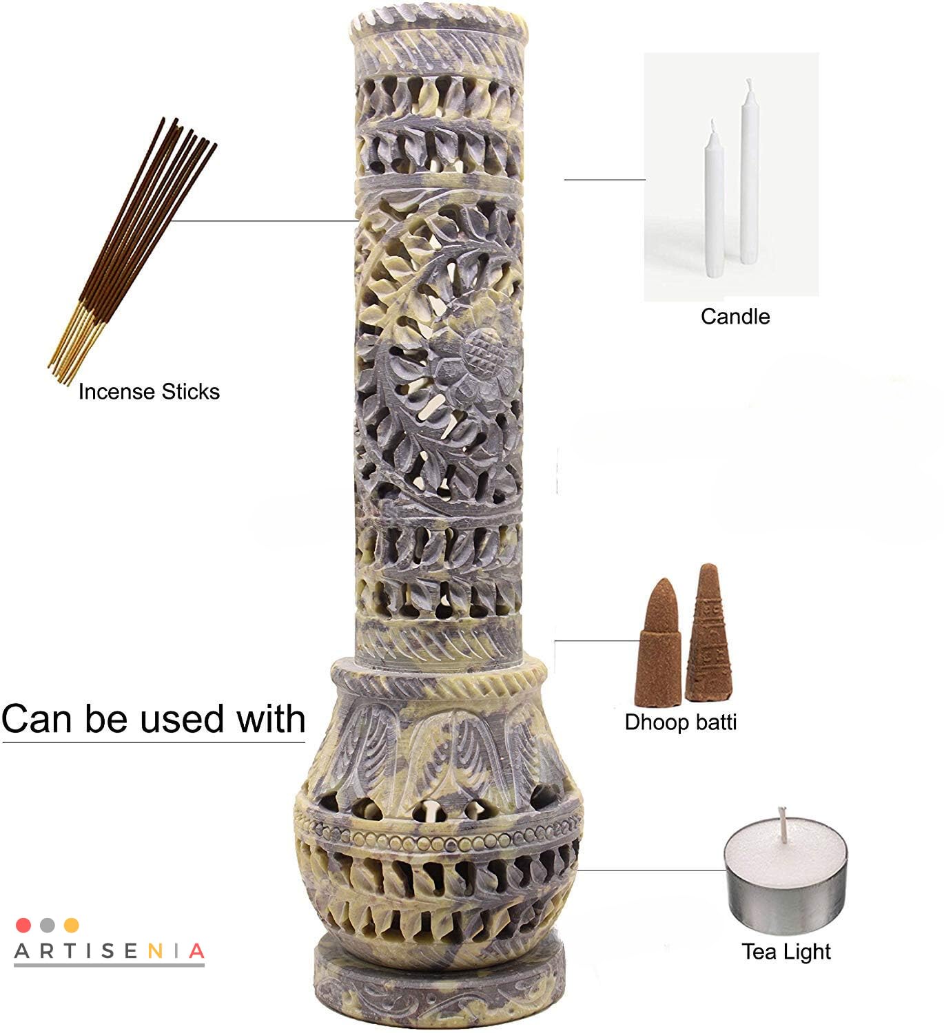 Father’s Day Handmade Soapstone Incense Stick Tower Holder, Marble Incense Burner Tower, Decorative Aromatherapy Fragrance Holder for Home Office Meditation Room Decor