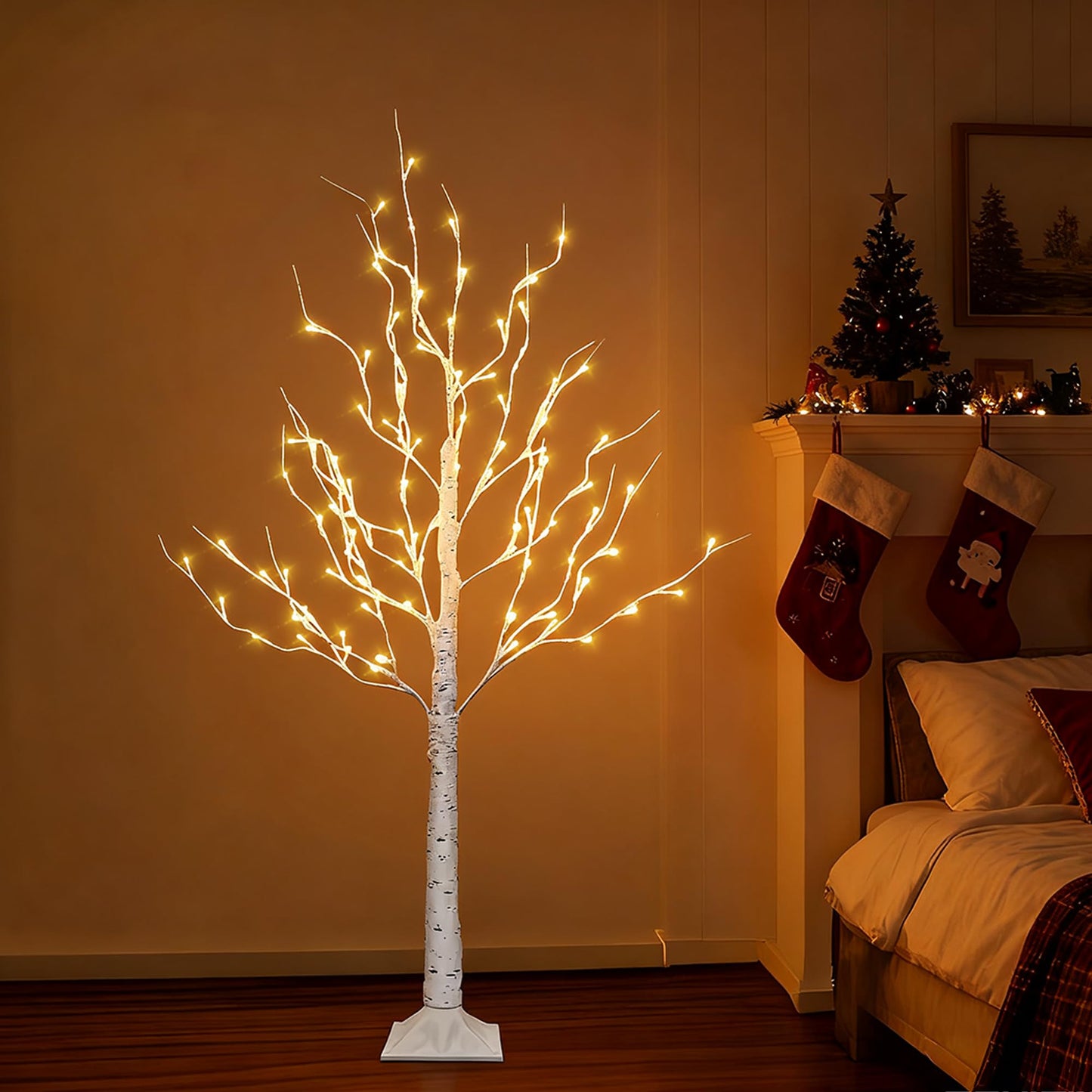 Dazzle Bright 2 Pack Lighted Birch Tree, 4 FT Total 96 LED Pre-lit Artificial Christmas Tree with Timer, Christmas Decorations Indoor Outdoor for Home Garden Party Thanksgiving Decor, Warm White